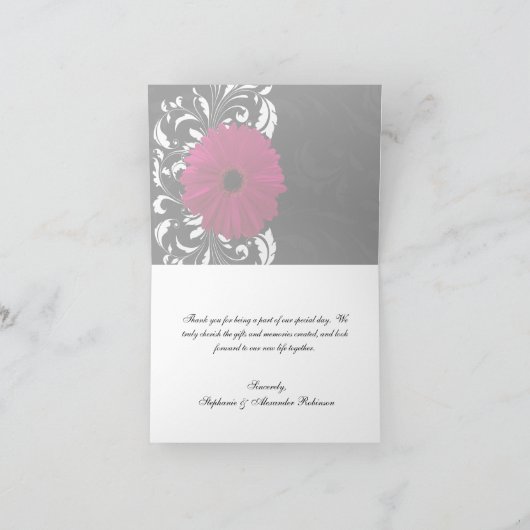 Carte De Remerciements Fuchsia Scroll Gerbera Daisy avec noir et blanc (Intérieur)