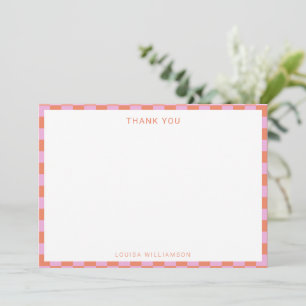 Carte De Remerciements Fun Checkerboard rose Orange Géométrique Anniversa