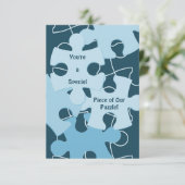 Carte De Remerciements Fun Jigsaw Puzzle Pieces in Blue 5x7 Inch (Debout devant)