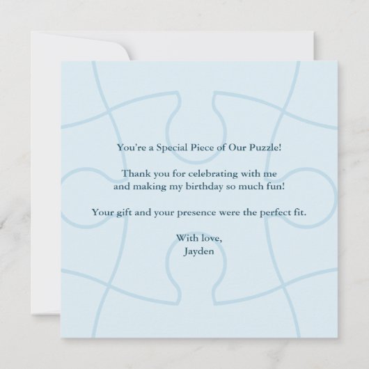 Carte De Remerciements Fun Jigsaw Puzzle Pieces in Blue Thank You Card (Dos)