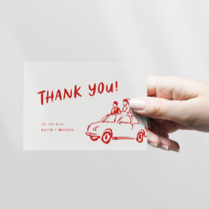 Carte De Remerciements Fun moderne Funky Retro Mariage rouge