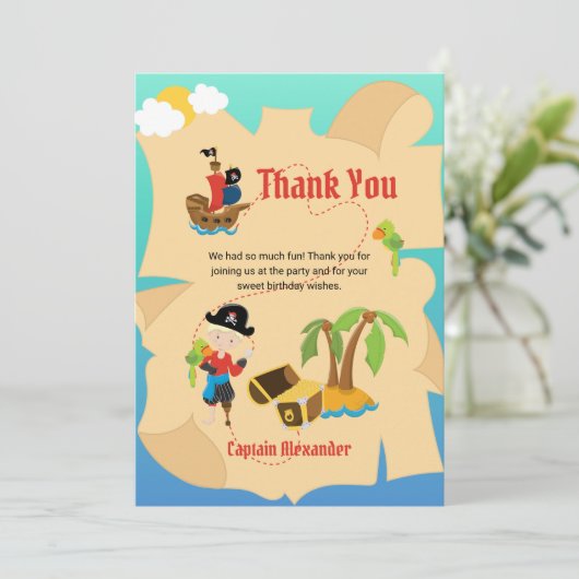 Carte De Remerciements Fun Pirate Boy Treasure Map Personnalisé (Debout devant)
