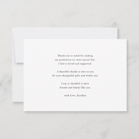 Carte De Remerciements Fun Script Moderne Bleu Simple Photo Graduation (Dos)