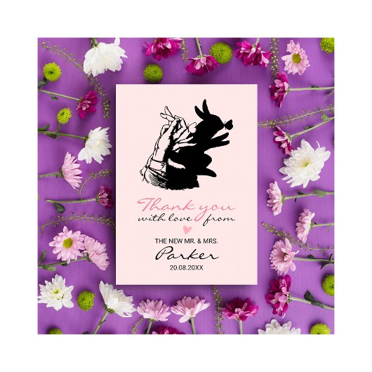 Carte De Remerciements Fun Whimsical Retro Pastel Pink Bunny Illustration