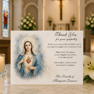 Carte De Remerciements Funérailles catholiques Marie Immaculée Sacré-Cœur