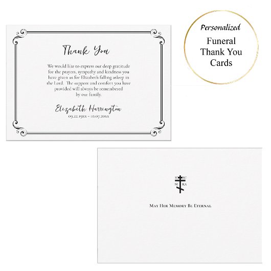 Carte De Remerciements Funérailles chrétiennes orthodoxes classiques et m
