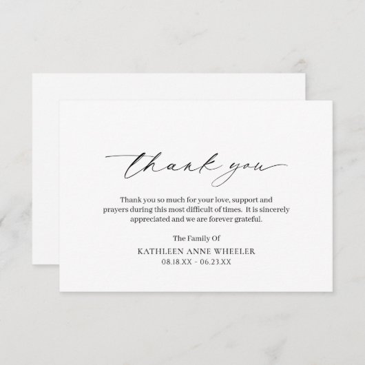 Carte De Remerciements Funérailles classiques simples minimes (Devant / Derrière)