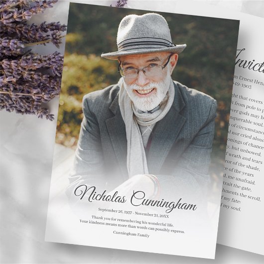 Carte De Remerciements Funérailles commémoratives Classique moderne Poème