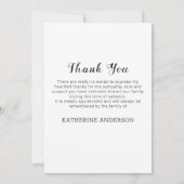 Carte De Remerciements Funérailles commémoratives de conservation de coll (Dos)