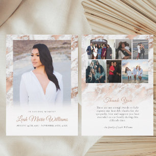 Carte De Remerciements Funérailles commémoratives en marbre rose or Rose 