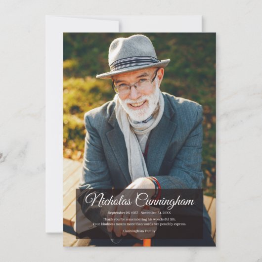 Carte De Remerciements Funérailles commémoratives Photo simple et moderne (Devant)