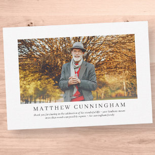 Carte De Remerciements Funérailles commémoratives pour lui   Elégante pho