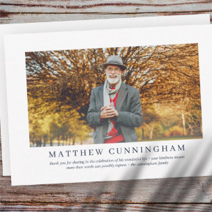 Carte De Remerciements Funérailles commémoratives pour lui   Elégante pho