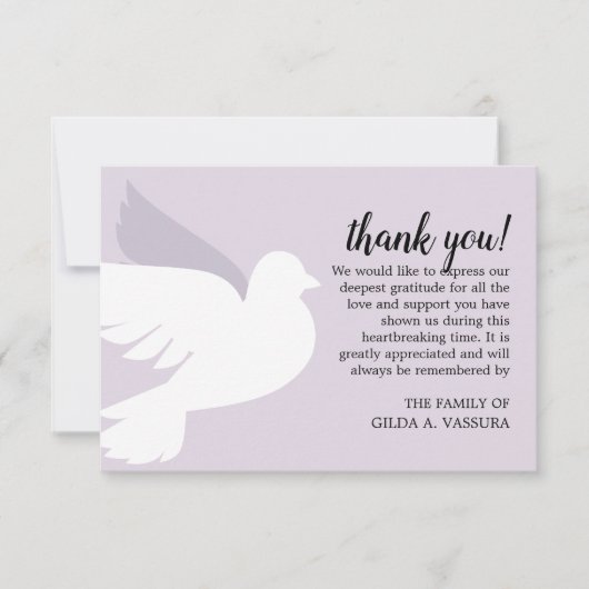 Carte De Remerciements Funérailles de la colombe 3,5 po x 5 po (Devant)