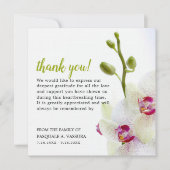 Carte De Remerciements Funérailles de la Fleur d'Orchidée blanche (Devant)