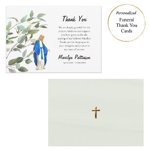 Carte De Remerciements Funérailles de la Vierge Marie catholique avec ver