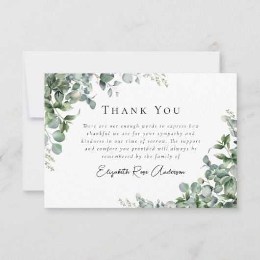 Carte De Remerciements Funérailles de Sympathy Eucalyptus (Devant)