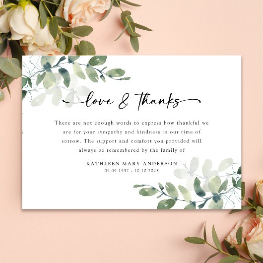 Carte De Remerciements Funérailles de Sympathy Eucalyptus