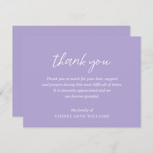 Carte De Remerciements Funérailles Élégantes Minimales Simples (Devant / Derrière)