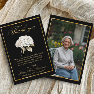 Carte De Remerciements Funérailles Élégantes Photo Hydrangea Blanc Doré