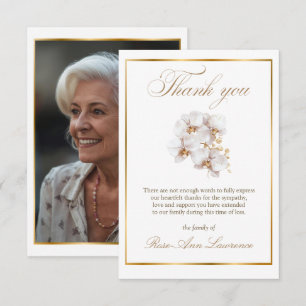 Carte De Remerciements Funérailles Élégantes Photo Orchidée Blanche Or