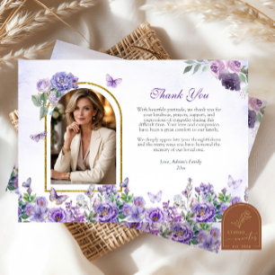 Carte De Remerciements Funérailles Fleur Florale Papillon Violet