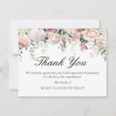 Carte De Remerciements Funérailles florales rose (Devant)