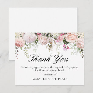 Carte De Remerciements Funérailles florales rose