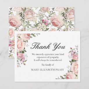 Carte De Remerciements Funérailles florales rose rustique