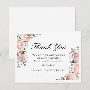 Carte De Remerciements Funérailles florales rose rustique