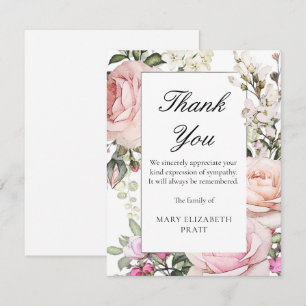 Carte De Remerciements Funérailles florales rose rustique