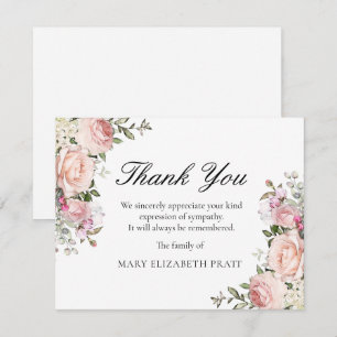 Carte De Remerciements Funérailles florales rose rustique