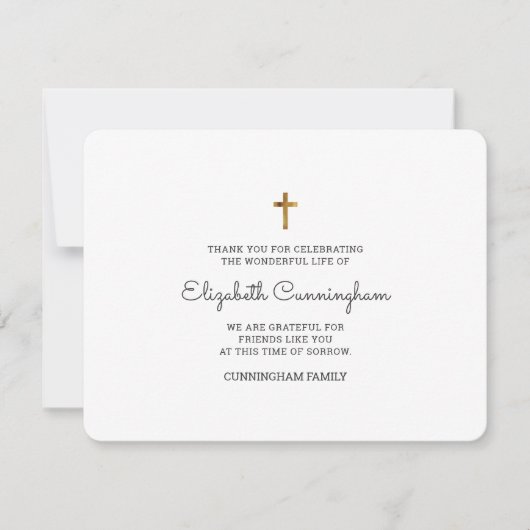 Carte De Remerciements Funérailles Mémorial Croix Or Moderne Et Simple (Devant)