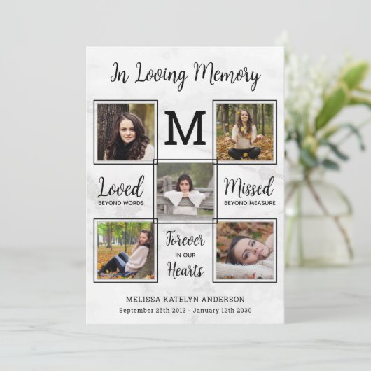 Carte De Remerciements Funérailles Memorial Custom 5 Photo Collage Sympat (Debout devant)