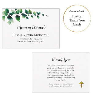 Carte De Remerciements Funérailles orthodoxes chrétiennes au vert luxuria