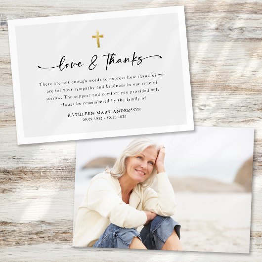Carte De Remerciements Funérailles photo croisées de script simple