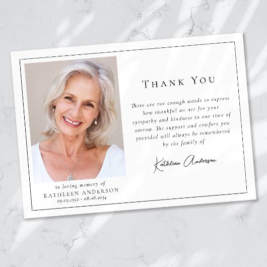 Carte De Remerciements Funérailles photo minimalistes