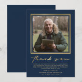 Carte De Remerciements Funérailles photo simple Navy & Gold Calligraphy (Devant / Derrière)
