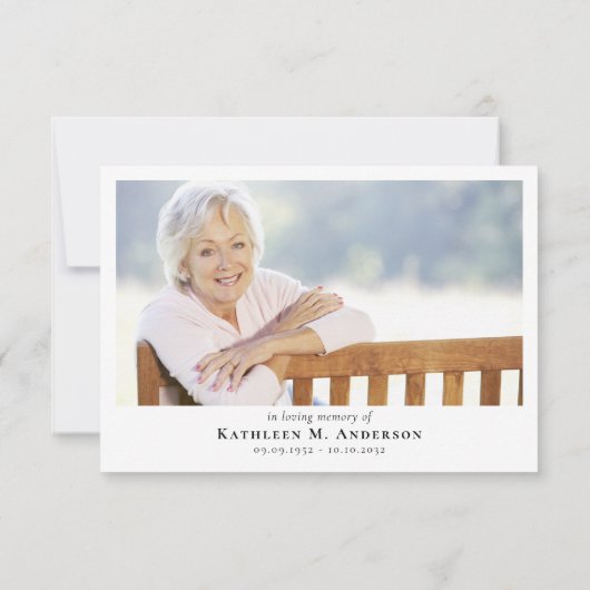 Carte De Remerciements Funérailles photo simple script (Dos)