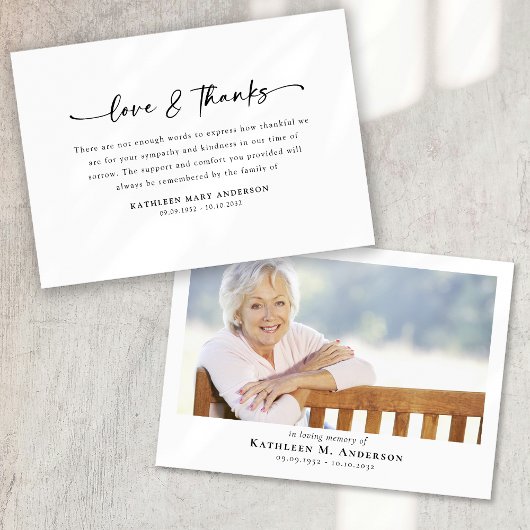 Carte De Remerciements Funérailles photo simple script