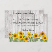 Carte De Remerciements Funérailles Rustique Tournesols en bois Photo (Devant / Derrière)