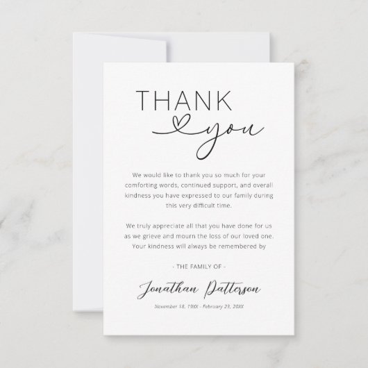 Carte De Remerciements Funérailles simples en sympathie (Devant)