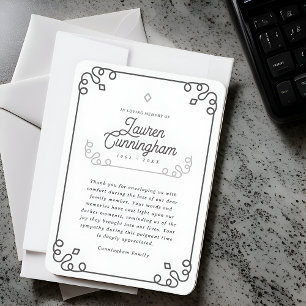 Carte De Remerciements Funérailles Simples Minimalistes Modernes Noir et 