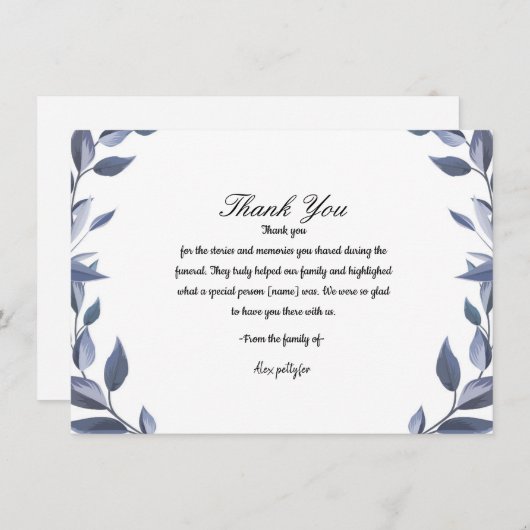 Carte de remerciements funéraire (Devant / Derrière)