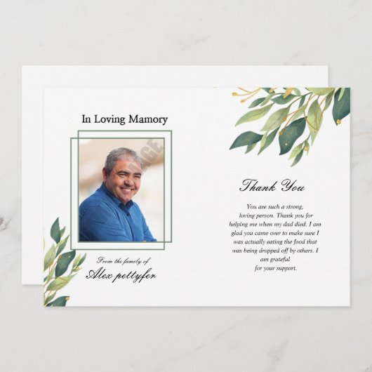 Carte de remerciements funéraire (Devant / Derrière)