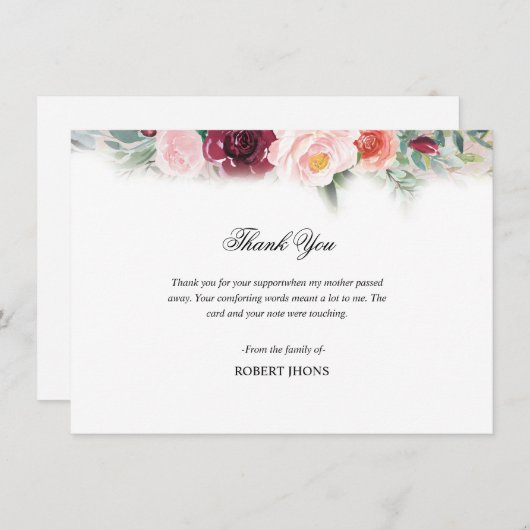 Carte de remerciements funéraire (Devant / Derrière)