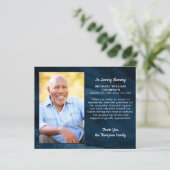 Carte de remerciements funéraire bleu Marbre Sympa (Debout devant)