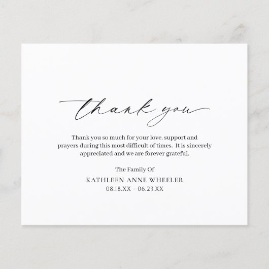 Carte de remerciements funéraire classique (Devant)