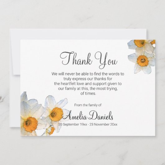 Carte de remerciements funéraire de la jonquille b (Devant)
