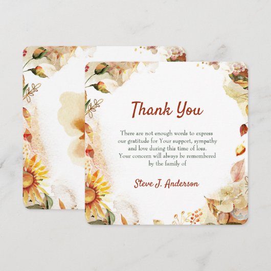 Carte de remerciements funéraire de l'autum d'aqua (Devant / Derrière)